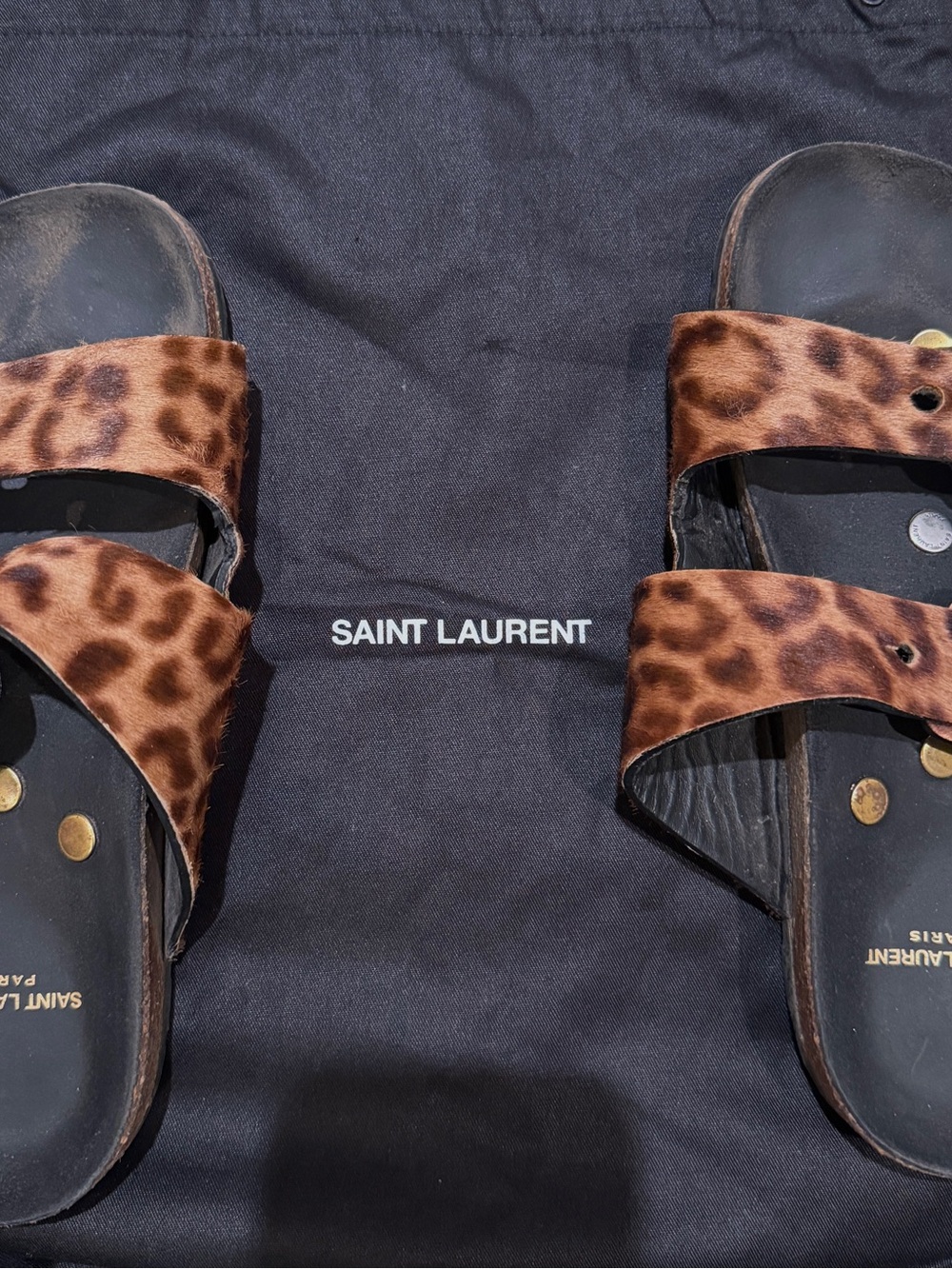Saint Laurent Brown Leopard Print Slide Sandals